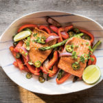 Sheet Pan Citrus Salmon with Roasted Onions and Peppers