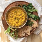 Curried dal soup with sri lankan pol roti indian
