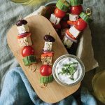 Lemon chicken and greek salad skewers