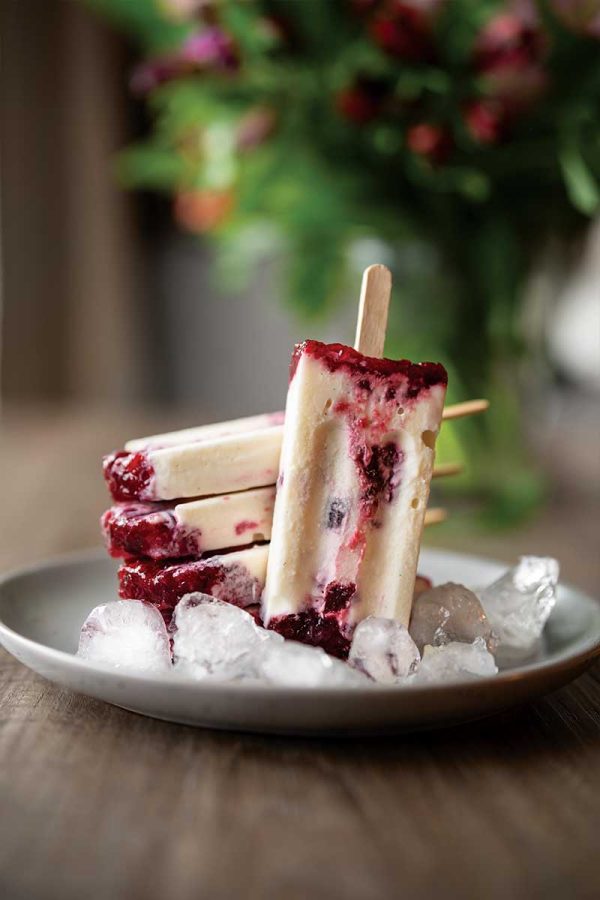Honey rhubarb yogurt ice pops