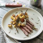 Bison steaks and caper lemon buffalo yogurt sauce