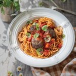 Bison meatballs with spaghetti