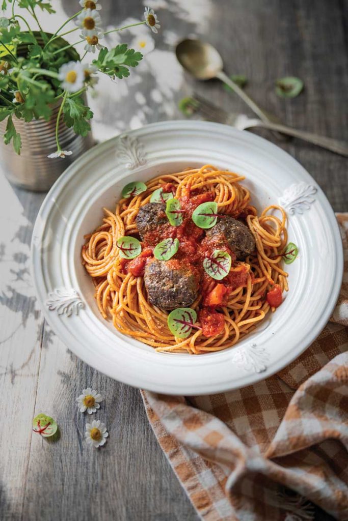 Bison meatballs with spaghetti