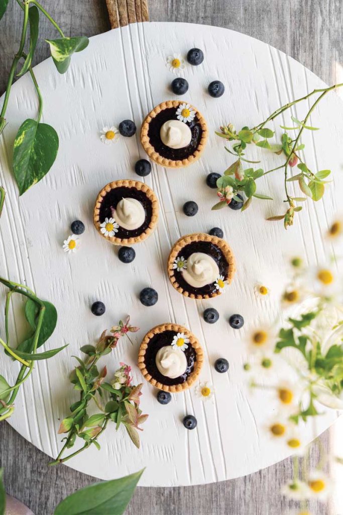 Blueberry and saskatoon berry honeycomb tarts