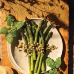 Fire grilled wild asparagus