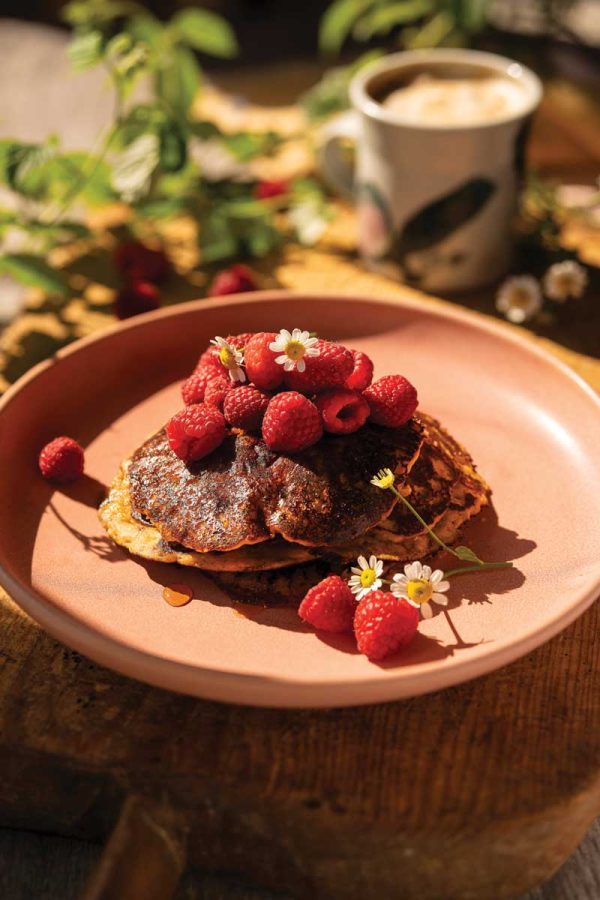 Raspberry and chamomile pancakes