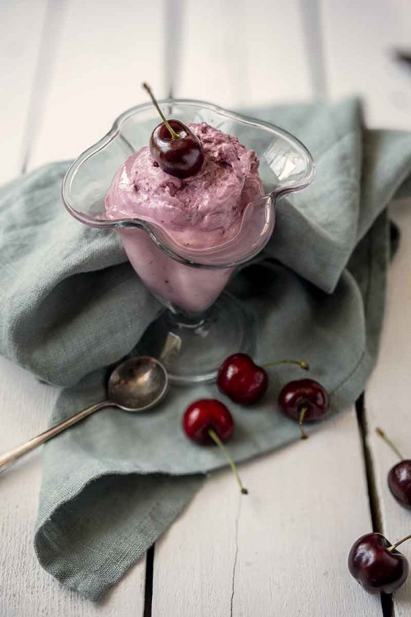 Cherry and star anise cottage cheese ice cream