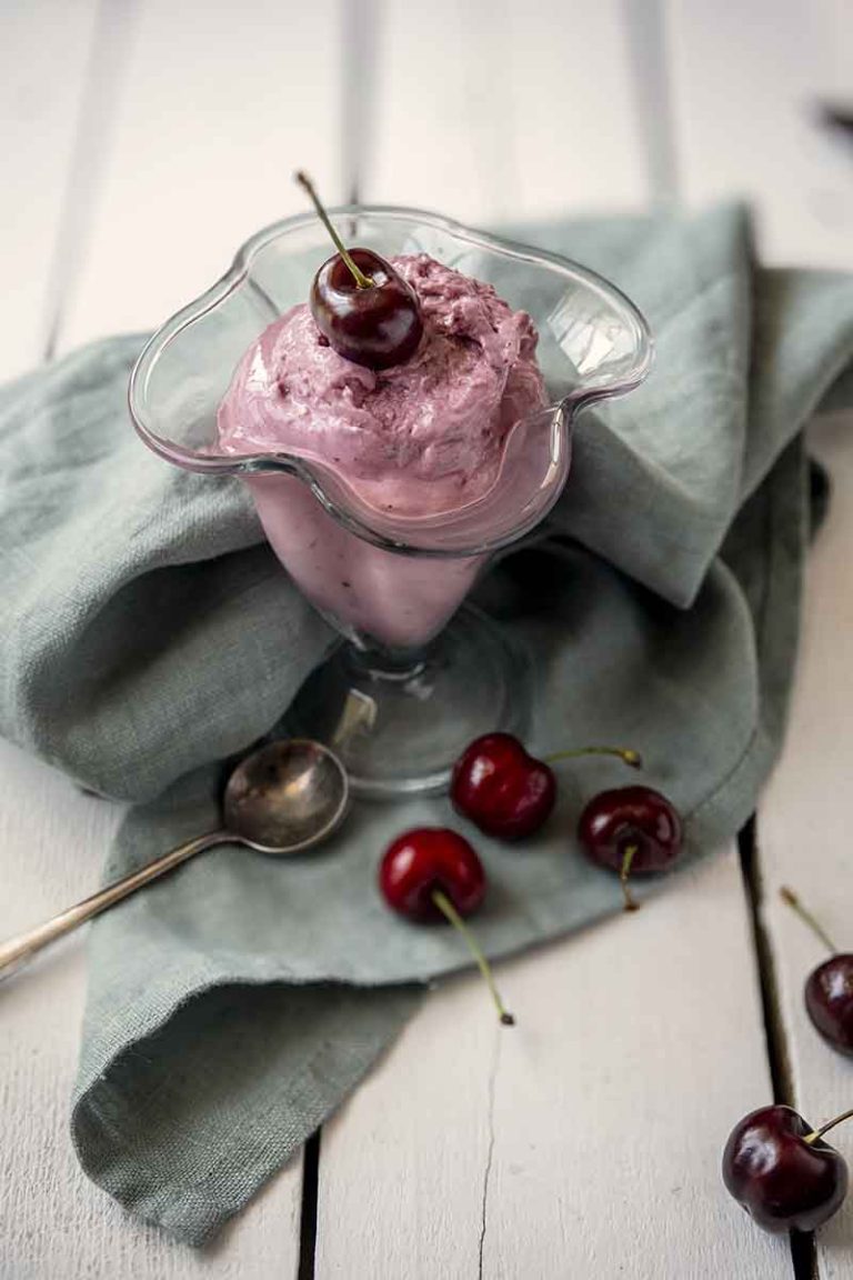 Cherry and star anise cottage cheese ice cream