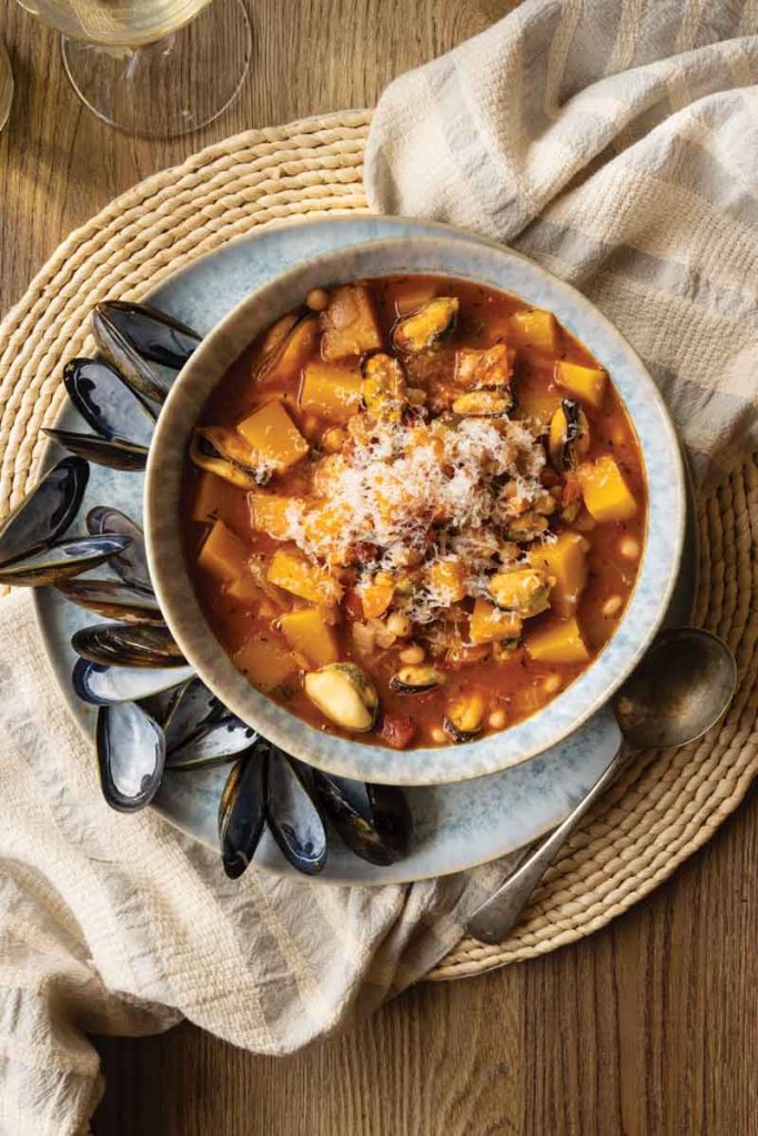 Mussel bean and pumpkin stew