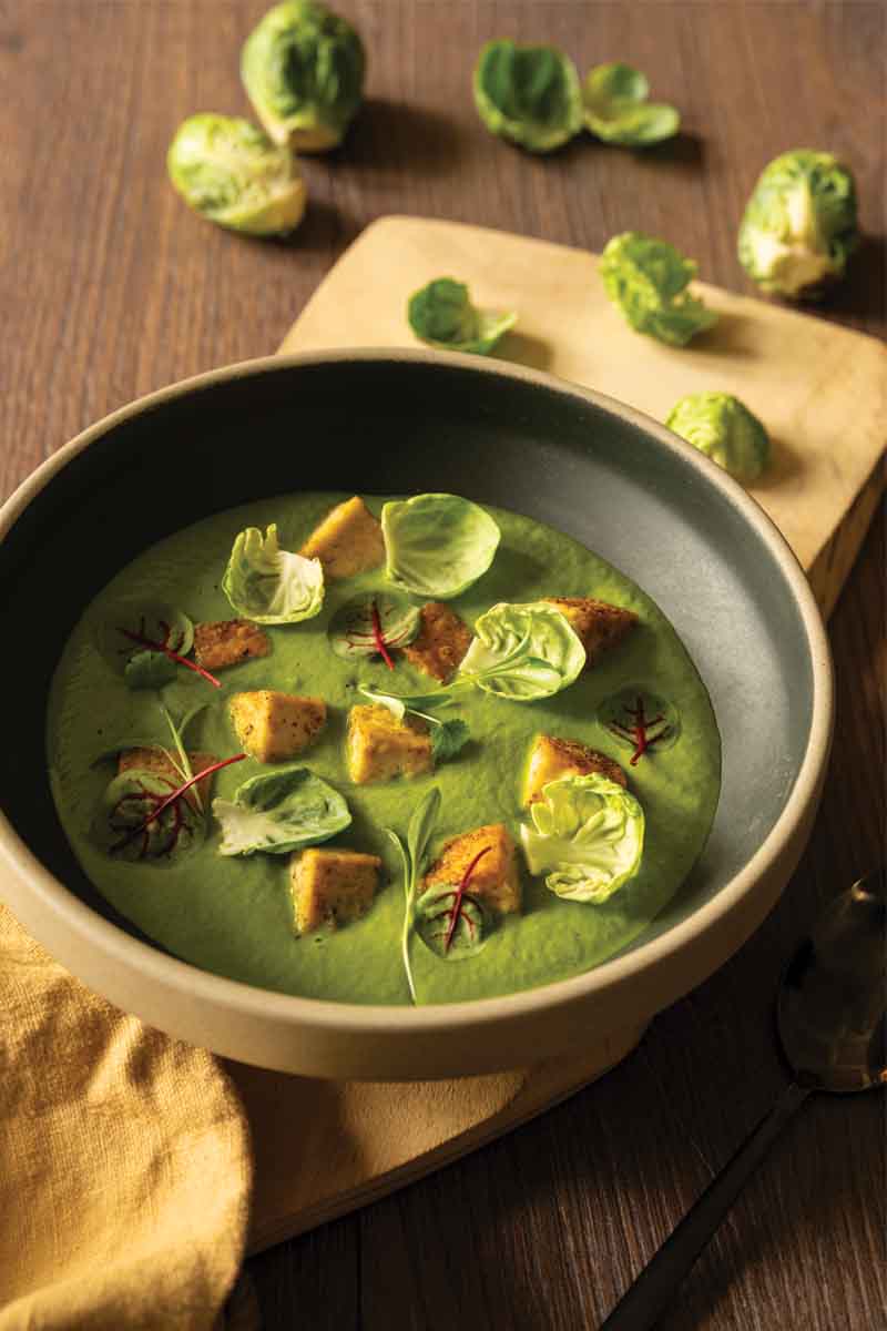 Brussels sprout and spinach saag tofu paneer