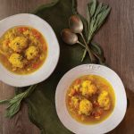 Turmeric Chicken Soup with Sage and Horseradish Dumplings