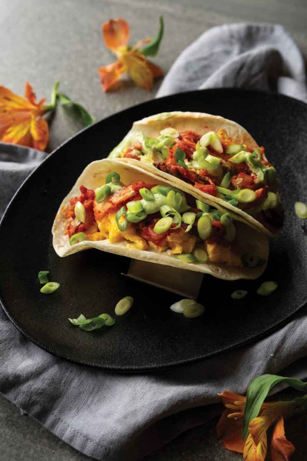 Kimchi Mid-Day Breakfast Tacos with Avocado Crema