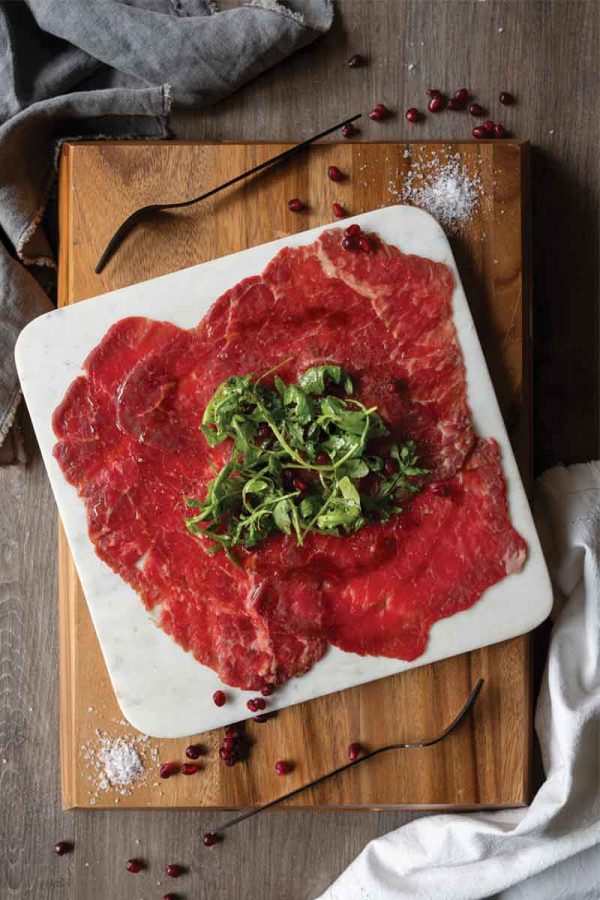 Beef Carpaccio with Pomegranate and Arugula