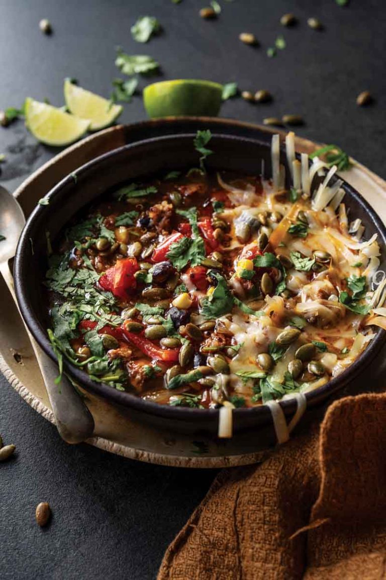 Blistered Vegetable Quinoa Sausage Soup