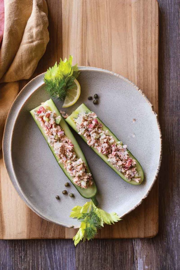 Salmon-Salad Cucumber Boats
