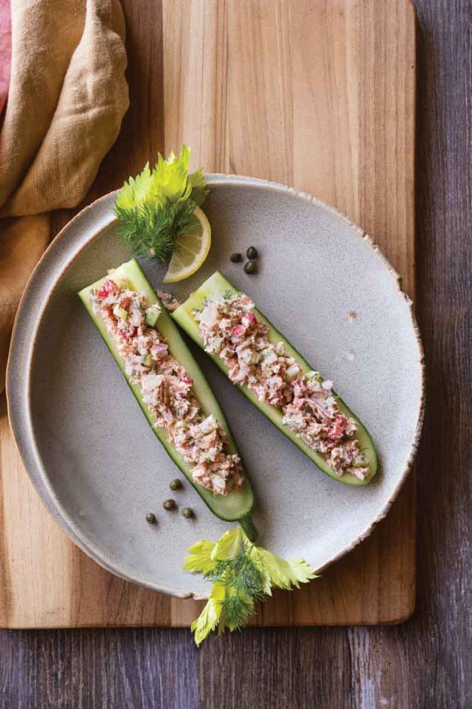 Salmon-Salad Cucumber Boats