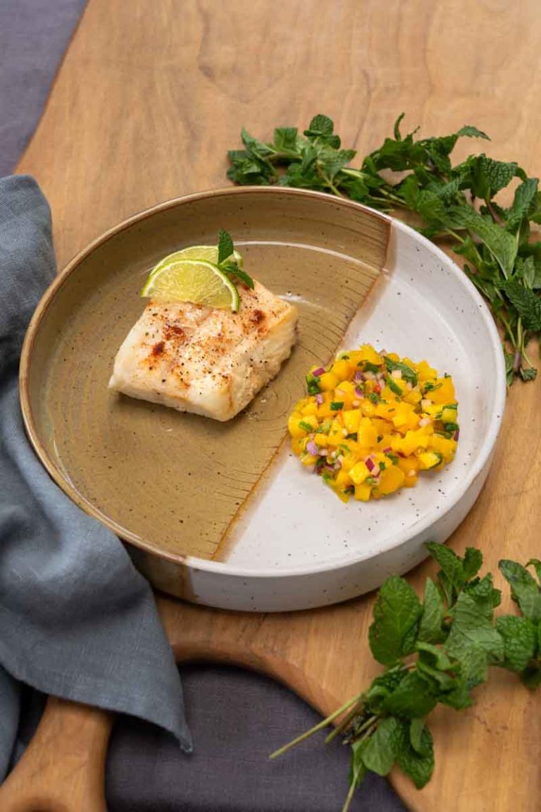 Steamed Halibut with a Smoky, Spicy Mango Salsa