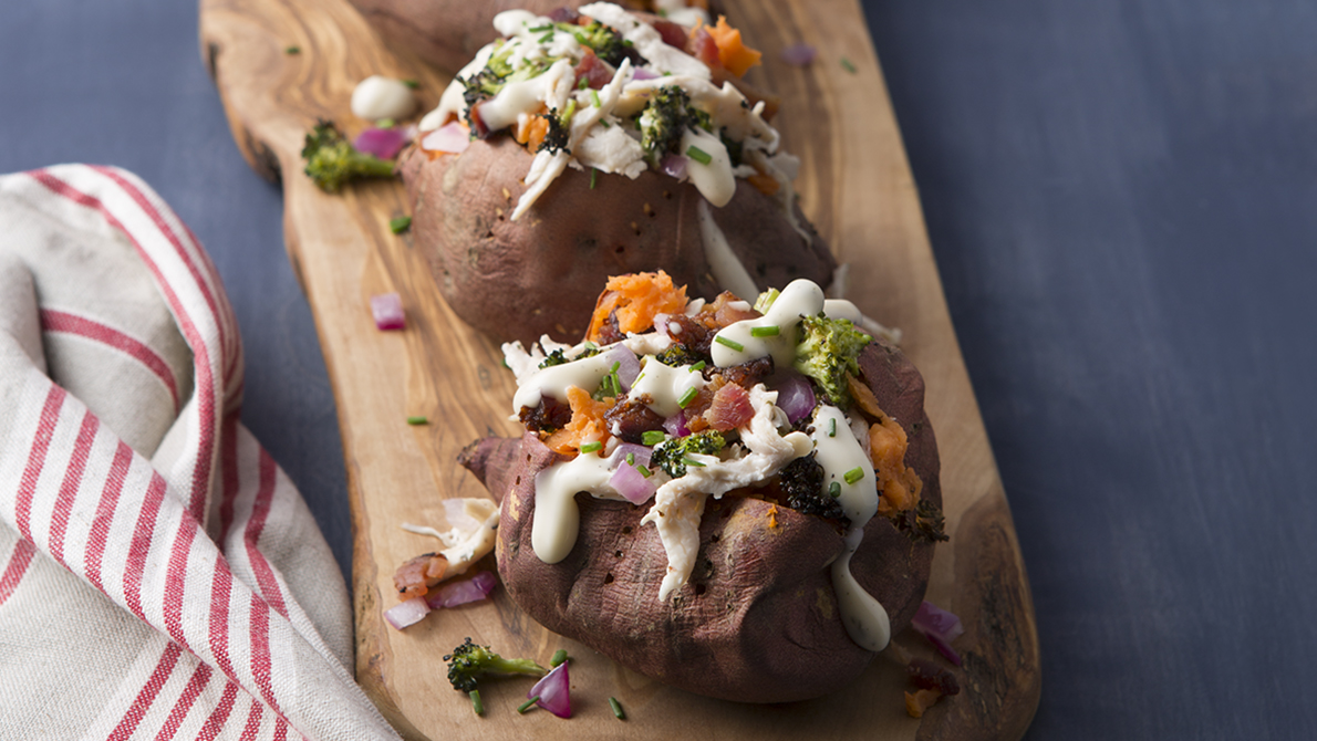 Bacon-Chicken-Ranch-Stuffed Sweet Potatoes